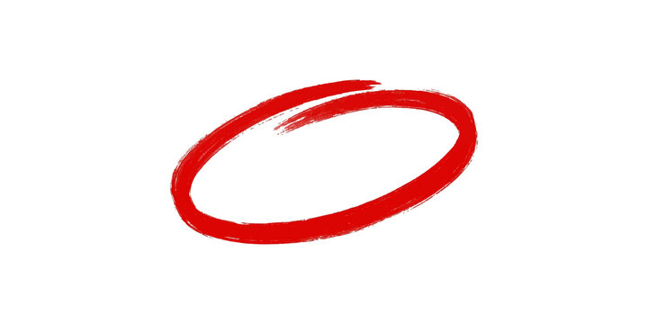 Single large red hand drawn circle highlighter brush stroke for text emphasis and design accents.