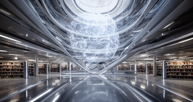 The futuristic architecture of the library mirrors the complexity of his thoughts.
