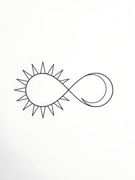 Black line art infinity symbol combined with a sun icon isolated on white background