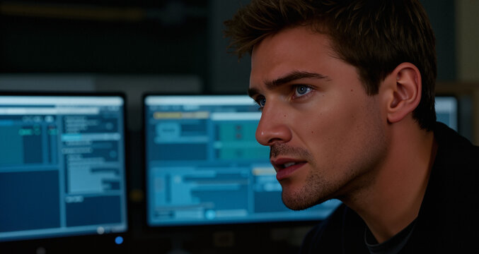 The power of his presence is amplified by the futuristic setting.
