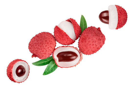 lychee fruit isolated on white background with clipping path and full depth of field. Top view. Flat lay