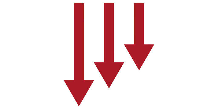 Downward arrows set in deep red color for business growth analysis and directional navigation.