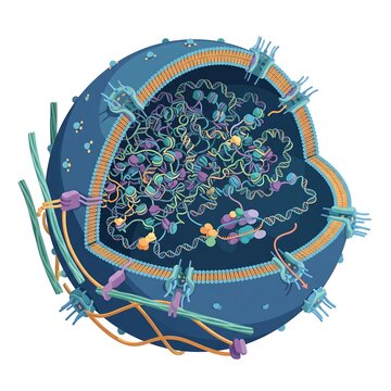 Detailed illustration of cell nucleus with chromatin and nuclear pore complexes