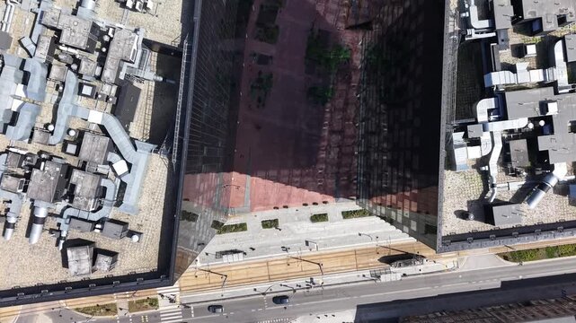 Top-down view of Brama Miasta (City Gate) office complex in Lodz, Poland