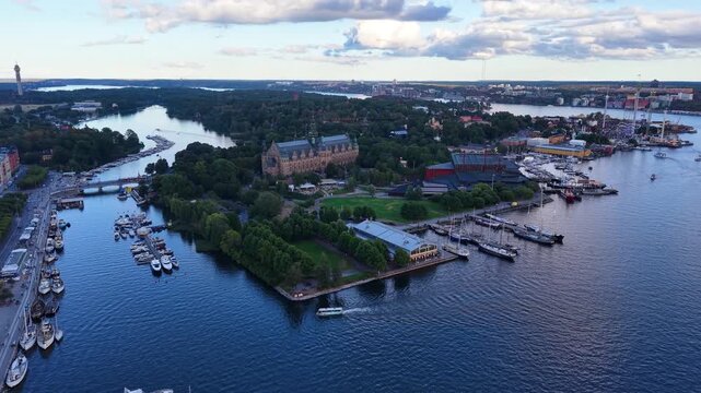 High aerial view of Djurgarden island in Stockholm, Sweden
