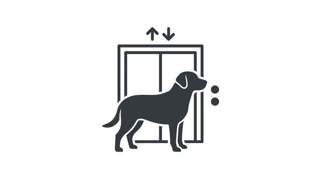 Labrador retriever dog standing patiently in front of a flat elevator door vector graphic style icon