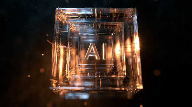 Glowing AI Microchip Futuristic Processor Cube