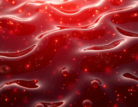 Transparent Deep Red Viscous Liquid Texture with Glossy Fluid Ripples and Rich Ruby Tones