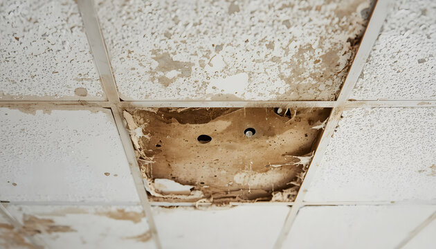 Severe Water Damage and Deteriorated Drop Ceiling Tile
