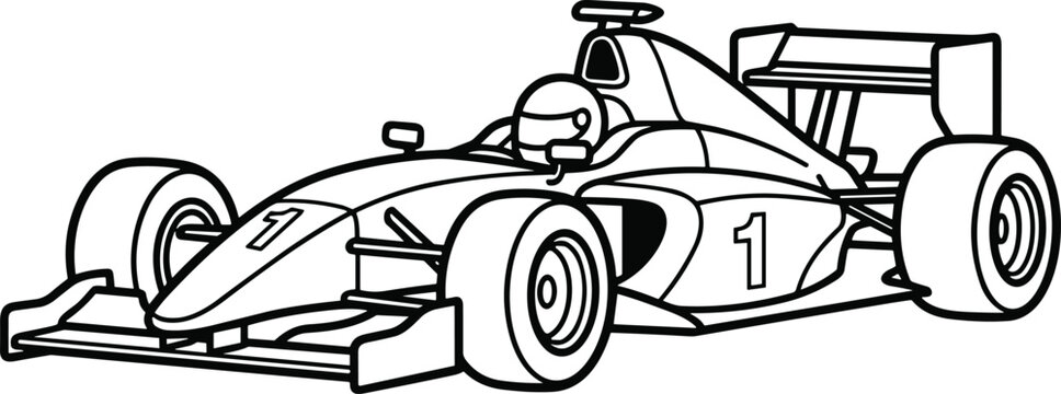 Fast formula racing car sports vehicle kids coloring page black and white vector illustration