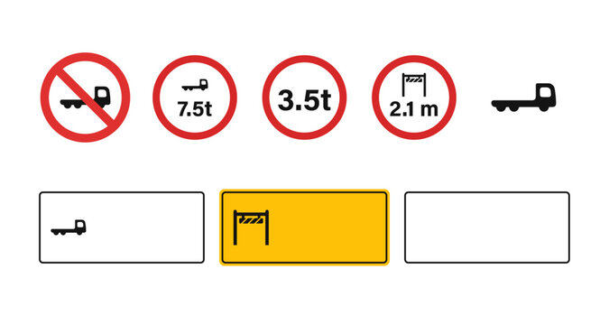 No trucks sign set weight limit and height limit road signs