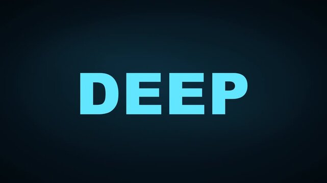 DEEP typography gradually filled with animated blue liquid rising smoothly from the bottom of the letters. Flowing wave surfaces, subtle reflections, transparent highlights and deep water gradients cr