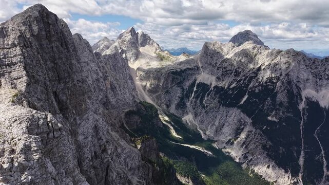 Flight over Tamar Valley and Mount Jalovec in Julian Alps, Slovenia