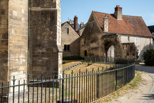 Historic stone buildings and grange near Bourges Cathedral in France