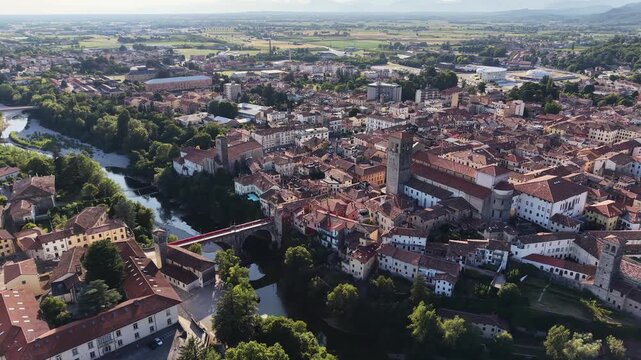 Aerial view of historic Cividale del Friuli cityscape, Italy
