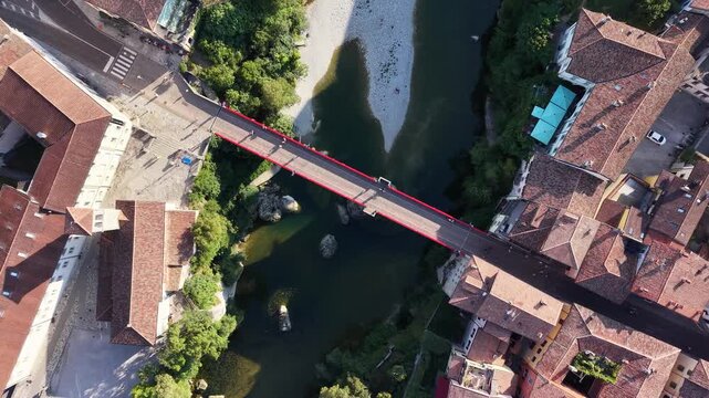 Top-down shot of Devil's Bridge (Ponte del Diavolo), Cividale del Friul, Italy