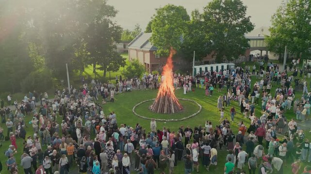 Estonian Jaanip&auml;ev Midsummer Festival Bonfire Celebration with Large Crowd