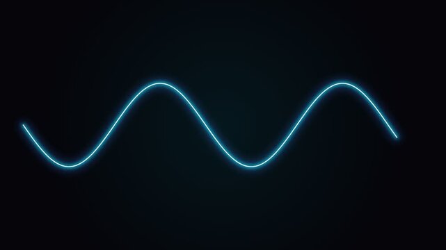 Glowing blue neon sine wave oscillation on black background