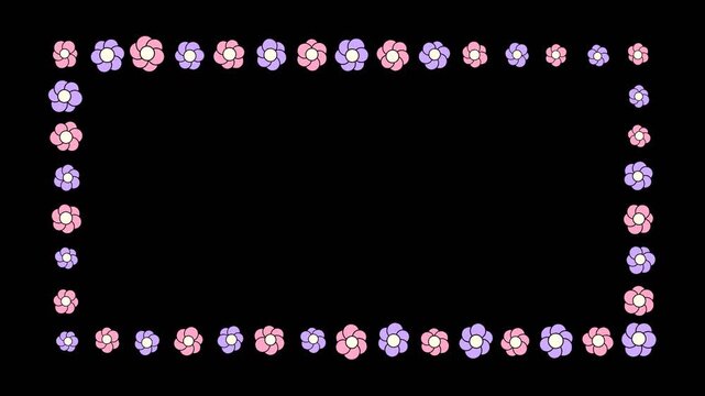 Animated decorative border with colorful flat vector flowers