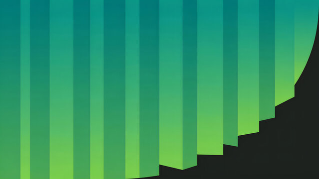 Vertical gradient stripes in shades of green and lime yellow arranged in a pattern with a curved black shape cutting across the right side