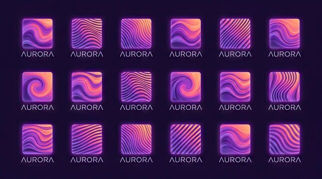 Aurora abstract wave logo pattern set.