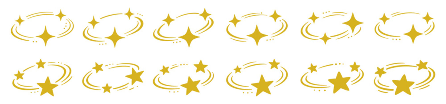 Dizzy orbiting stars effect icon set vector illustration