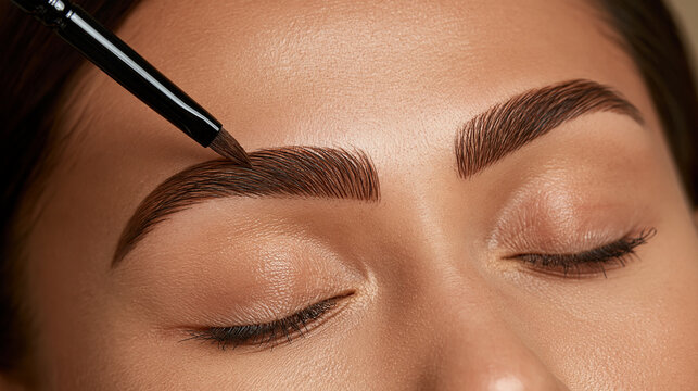 Woman having eyebrow makeup applied in close up  