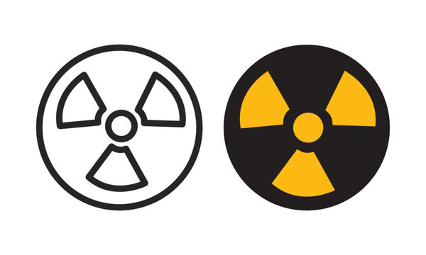 Radiation warning icons with nuclear symbol, radioactive hazard, atomic energy and industrial safety concept