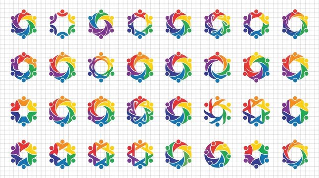 Pattern of colorful circular community people icons.