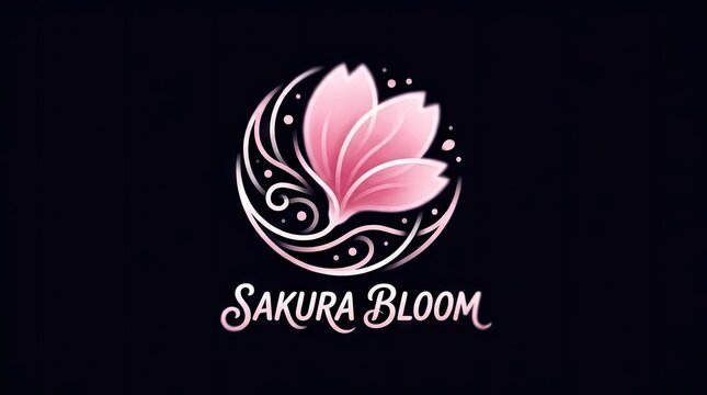 Stylized pink sakura blossom logo with elegant swirls.