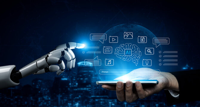 A captivating representation of interaction between human and robot hands, showcasing technology, artificial intelligence, and digital communication in a modern setting. Cyphers