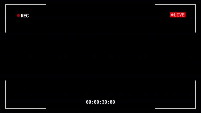 4k quality digital camera viewfinder screen recording overlay with broadcast live recording and timecode suitable CCTV footage, real time live news broadcasts and film editing assets.