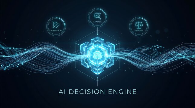 Abstract technology holographic artificial intelligence ai background featuring glowing digital neural network connections and data processing nodes