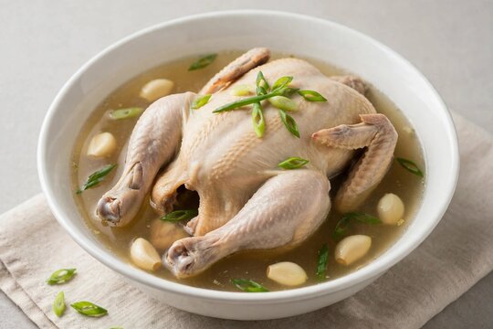 Korean Boiled Whole Chicken Baeksuk in Clear Broth