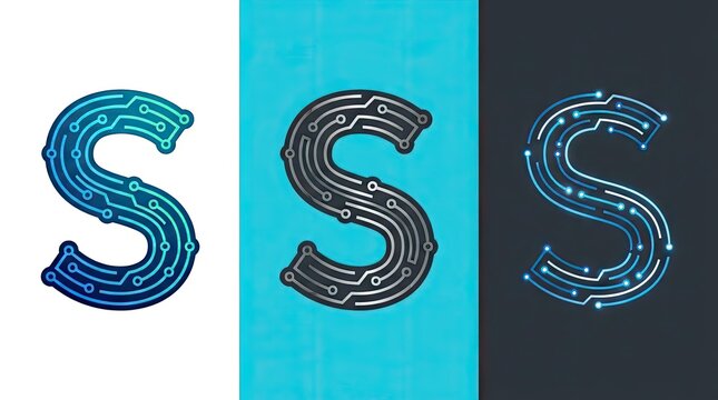 Digital circuit board style letter S alphabet set.