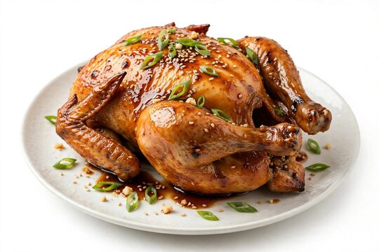 Whole Korean Style Roasted Chicken with Sesame Garnish