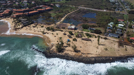 Aerial View of Hurricane Lowell Damage at Poipu Beach on Kauai, Hawaii © Micah