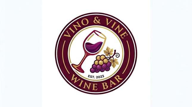 Wine bar logo featuring wine glass and grapes