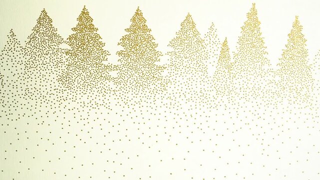 Slow pan up revealing white background over gold glittering pine tree forest