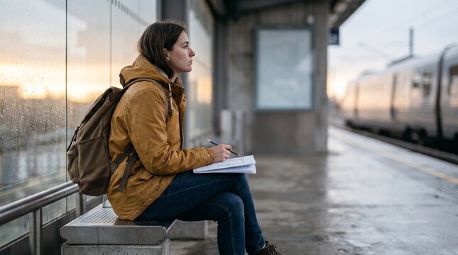 Student regains focus on a quiet dawn platform