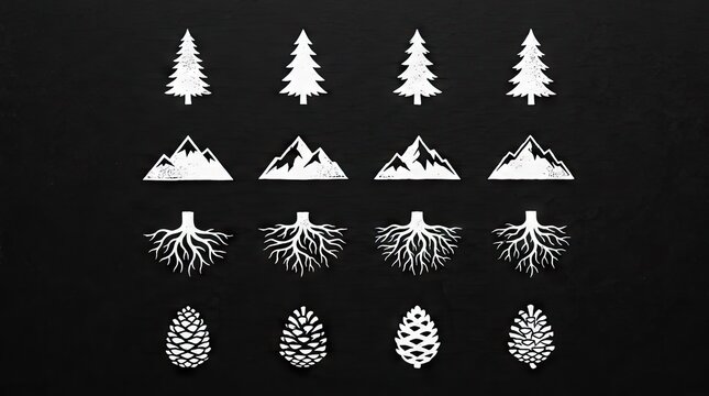 Pine trees and forest nature icon set.