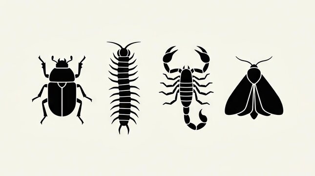 Set of black insect and arachnid silhouettes.