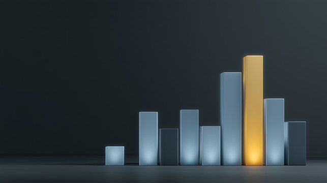 Blue and gold bar chart represents measurable progress, results and financial growth.