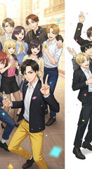Fototapeta premium A group of young adults in formal attire, holding drinks amidst falling confetti, symbolizing celebration, achievement, or a social gathering