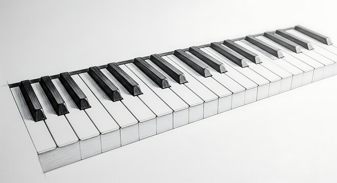 Pencil drawing of piano keyboard keys on white paper