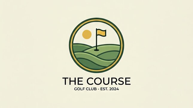 Minimalist golf course circular logo design.