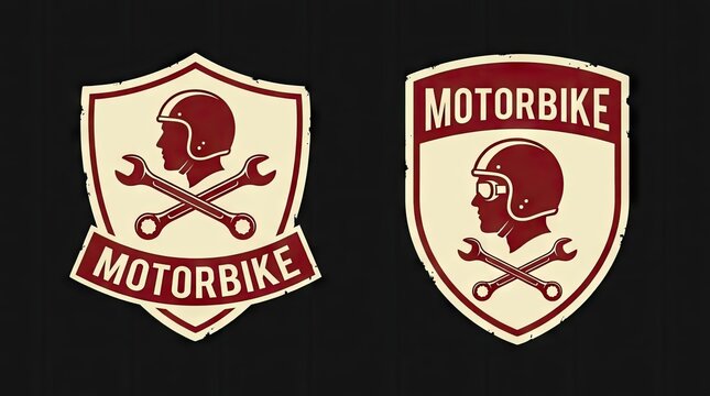 Motorcycle mechanic skull and wrench badge set.