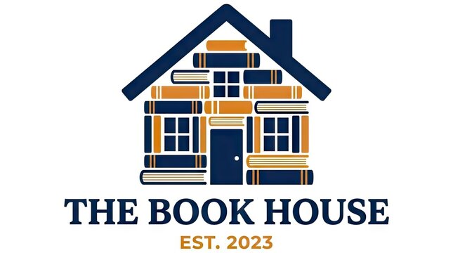 Creative book stack house logo for libraries.
