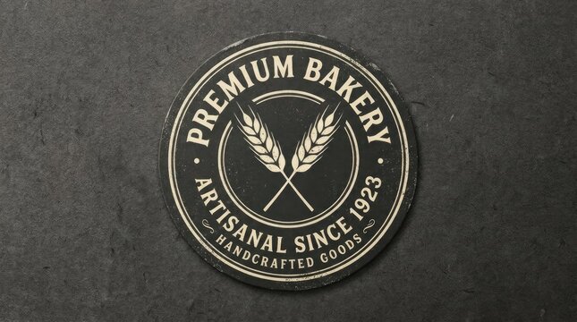 Vintage circular bakery emblem with wheat stalk graphics.