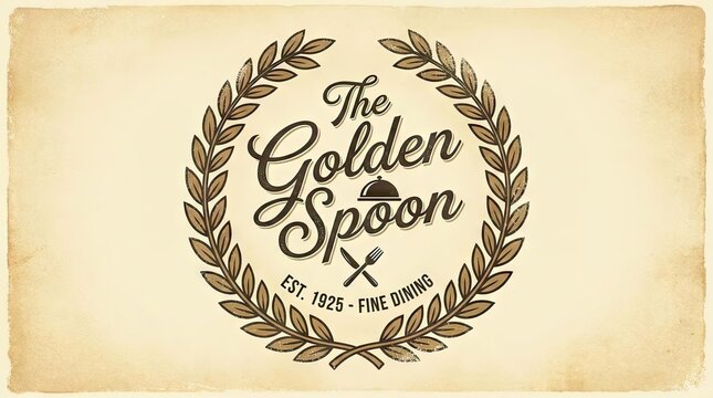 Vintage laurel wreath logo for The Golden Spoon restaurant.